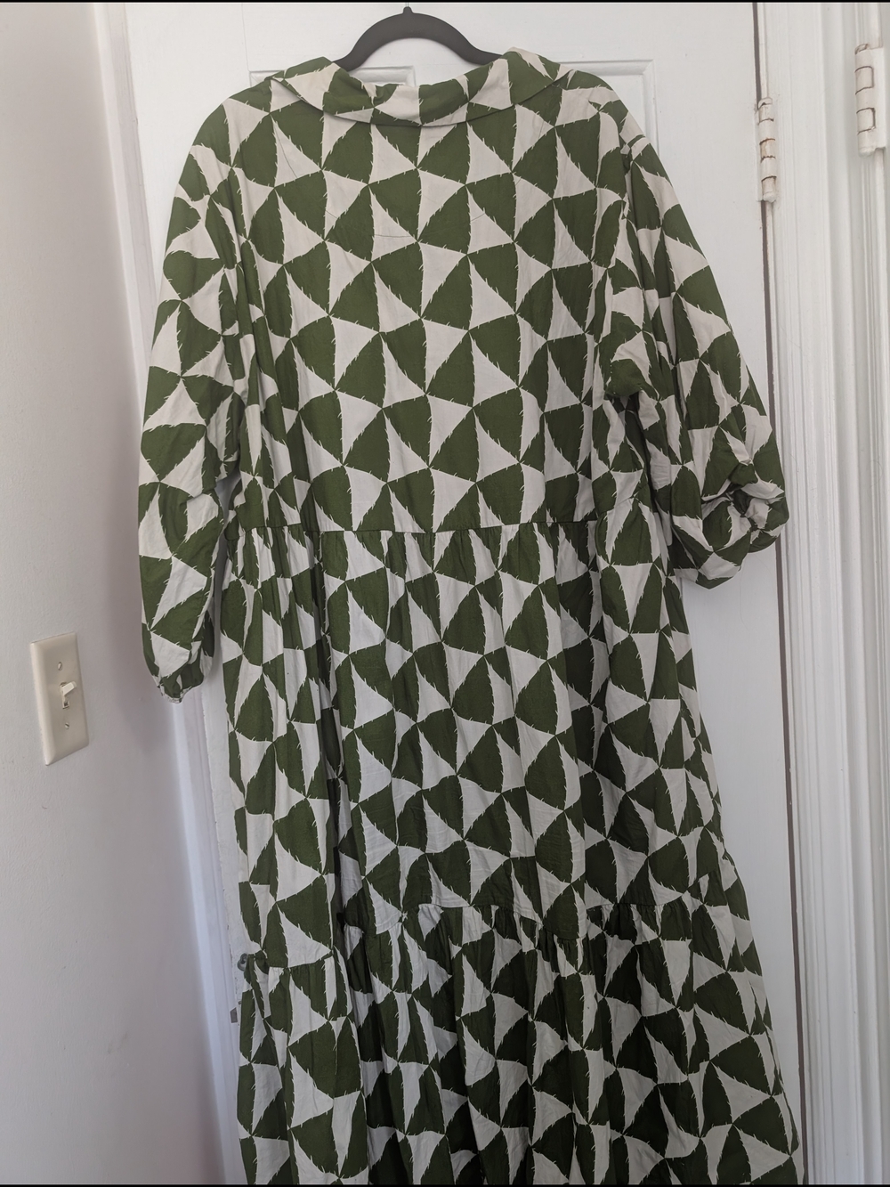 Anthropologie Olive and White Geometric Collared Bettina Maxi Dress - Picture 7 of 7